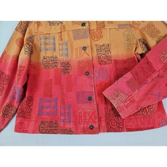 Coldwater Creek~Woman Sz. XL~Orange/Red Cotton Button-Up Boho Jacket Embroidered - Picture 8 of 9